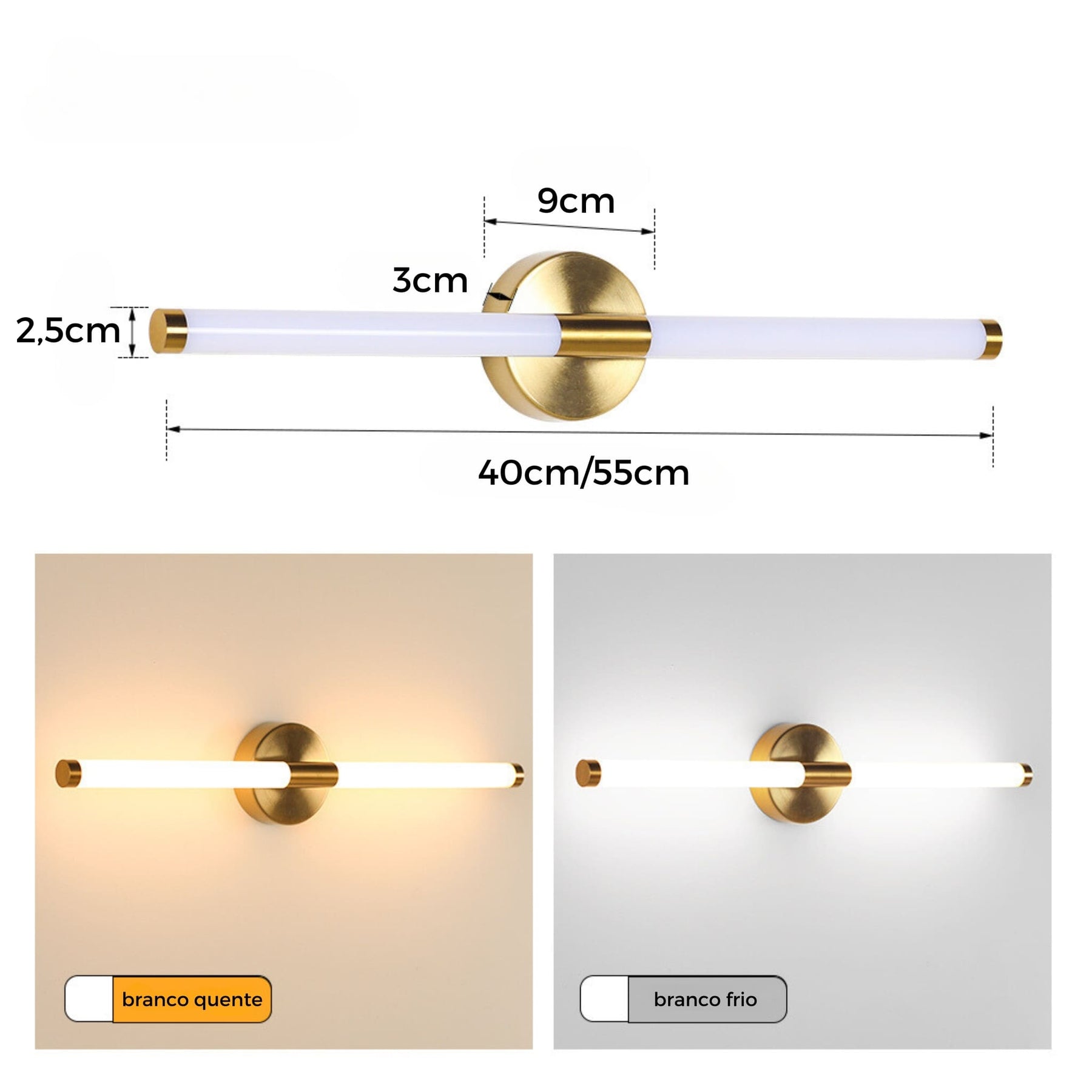 Luminária de Parede Banheiro Espelho Luxy Golden 80cm