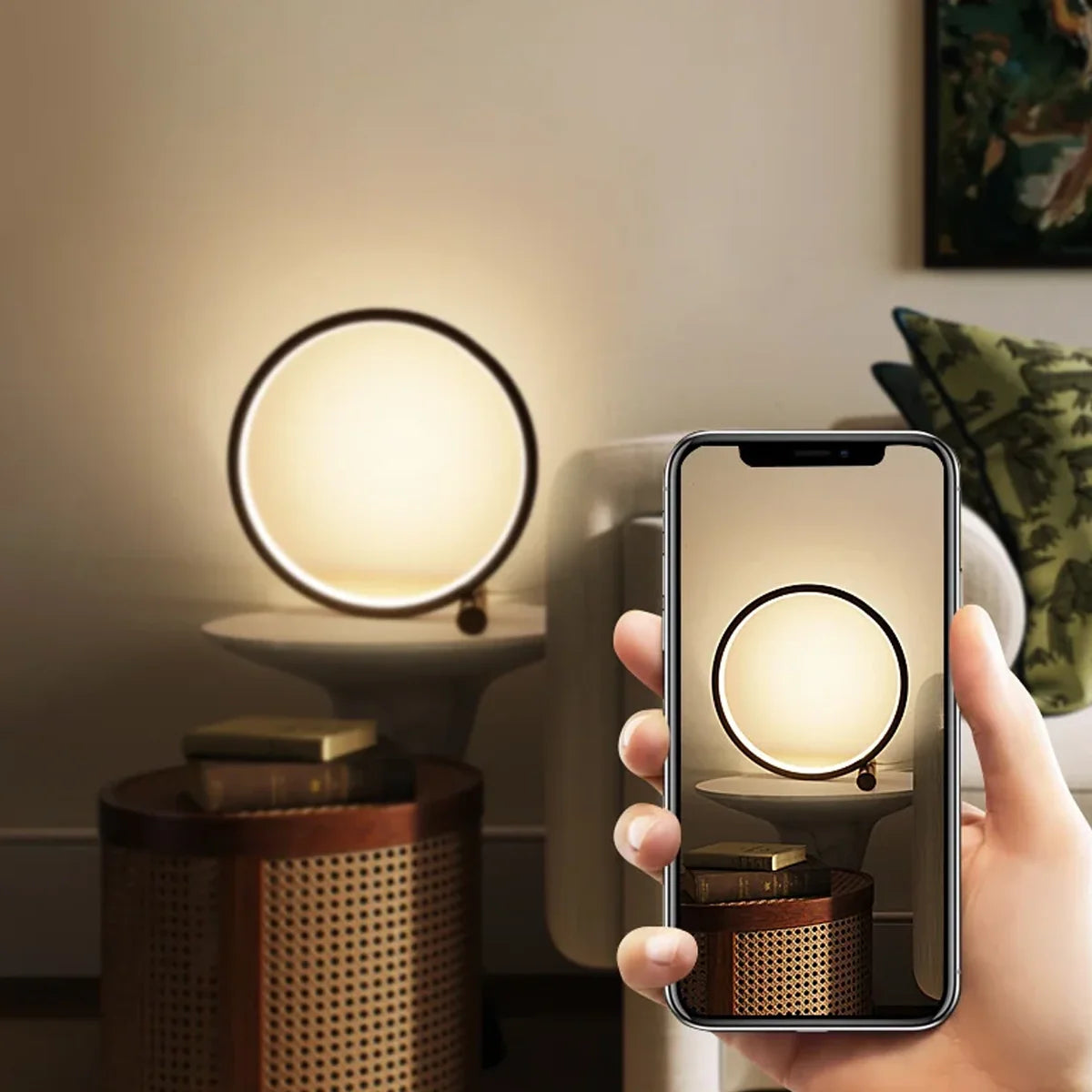 Luminária de Mesa Abajur Circular Anel Eclipse