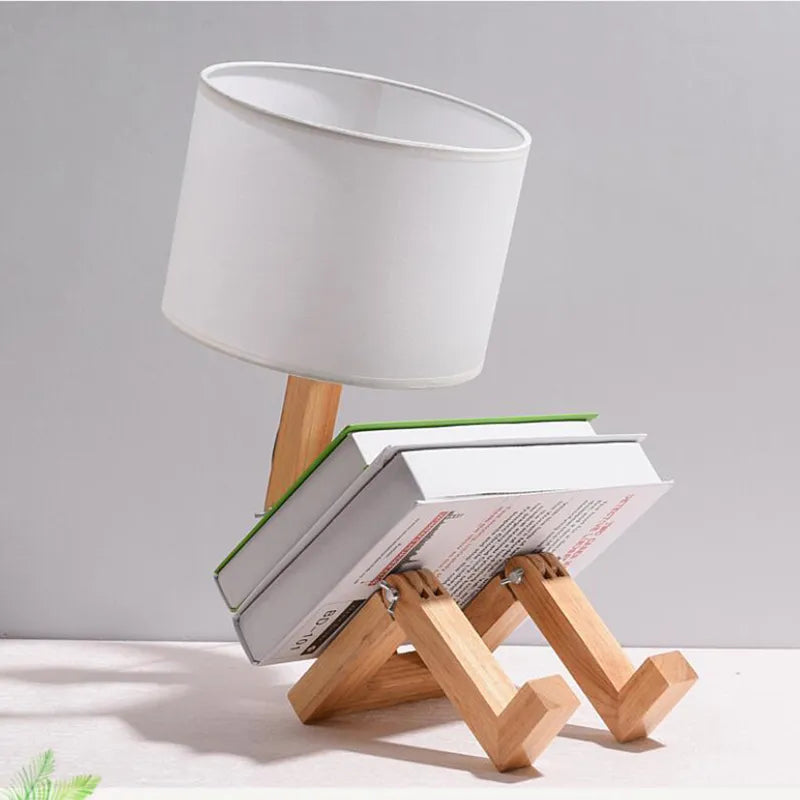 Luminaria de Mesa Boneco Madeira Porta Livros SMARTLUZ