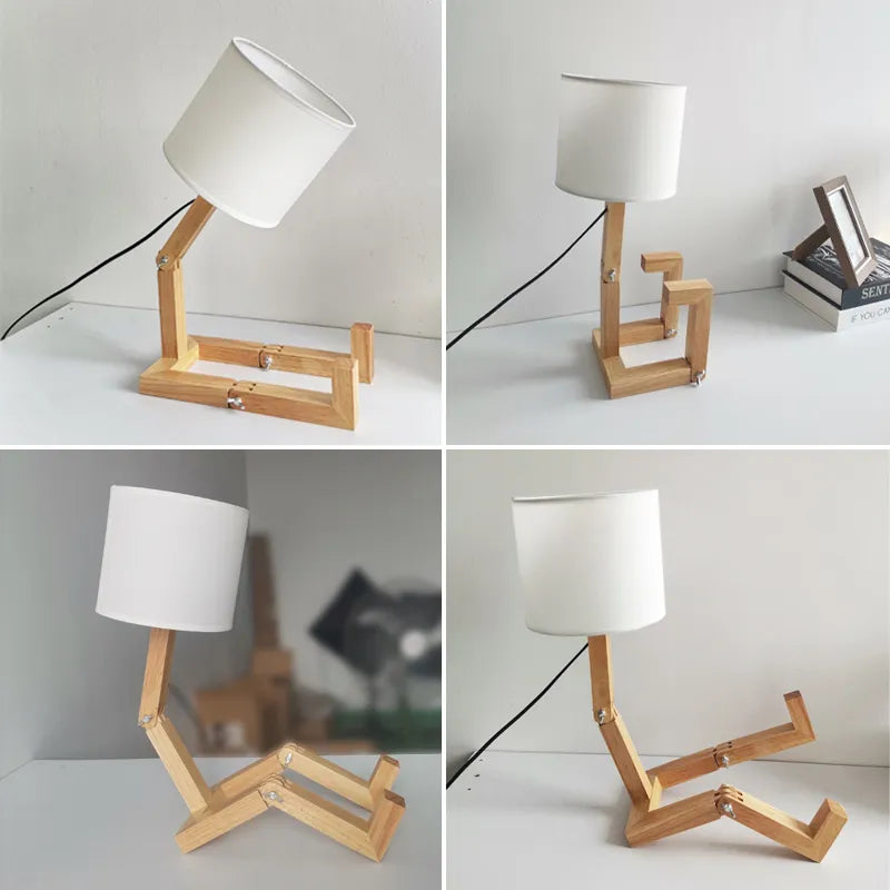 Luminaria de Mesa Boneco Madeira Porta Livros SMARTLUZ