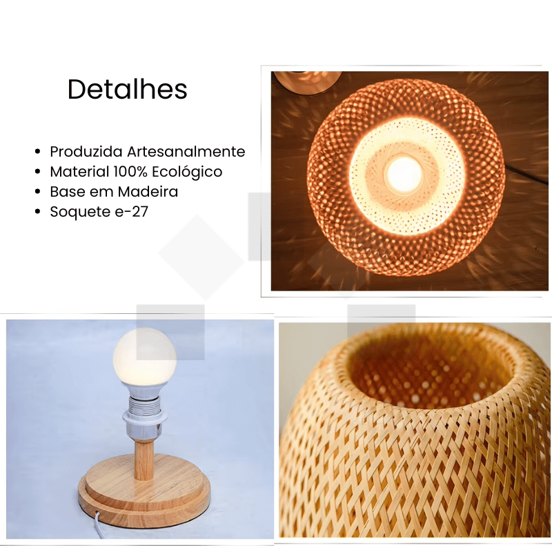 Luminária de Mesa Artesanal Bambu Ecológico Smartluz