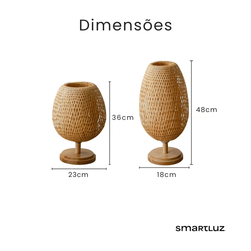 Luminária de Mesa Artesanal Bambu Ecológico Smartluz