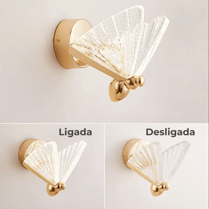 Luminária de Parede Arandela Butterfly Cristal Acrílico 17cm