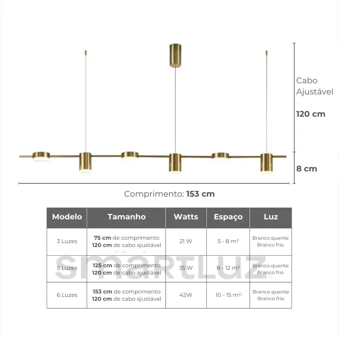 Luminária de Teto Lustre Focus Metal Escovado 6 Lâmpadas