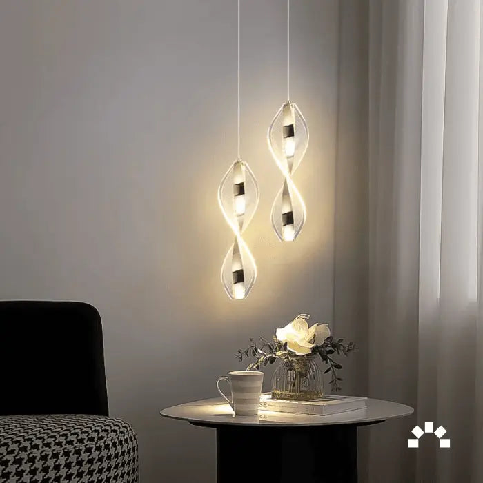 Luminária de Teto Pendente Duplo Espiral Living Dourado