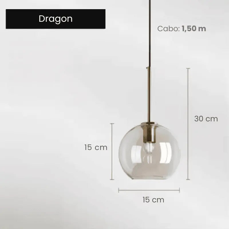 Luminária de Teto Pendente Globo Vidro Âmbar Dragon