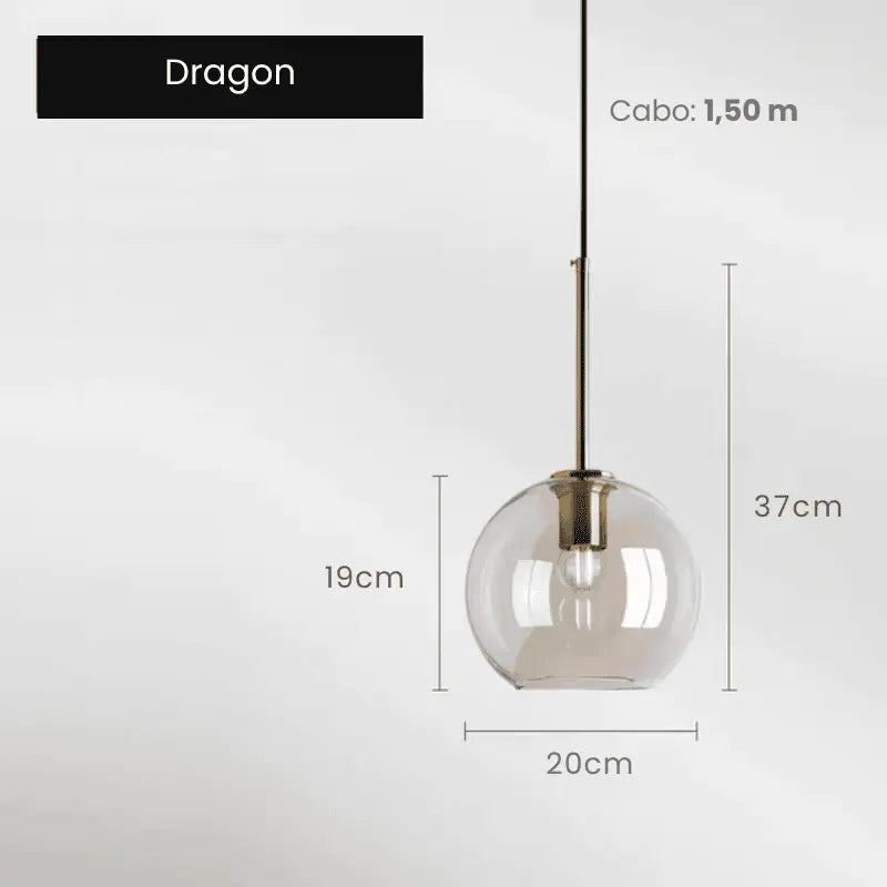 Luminária de Teto Pendente Globo Vidro Âmbar Dragon