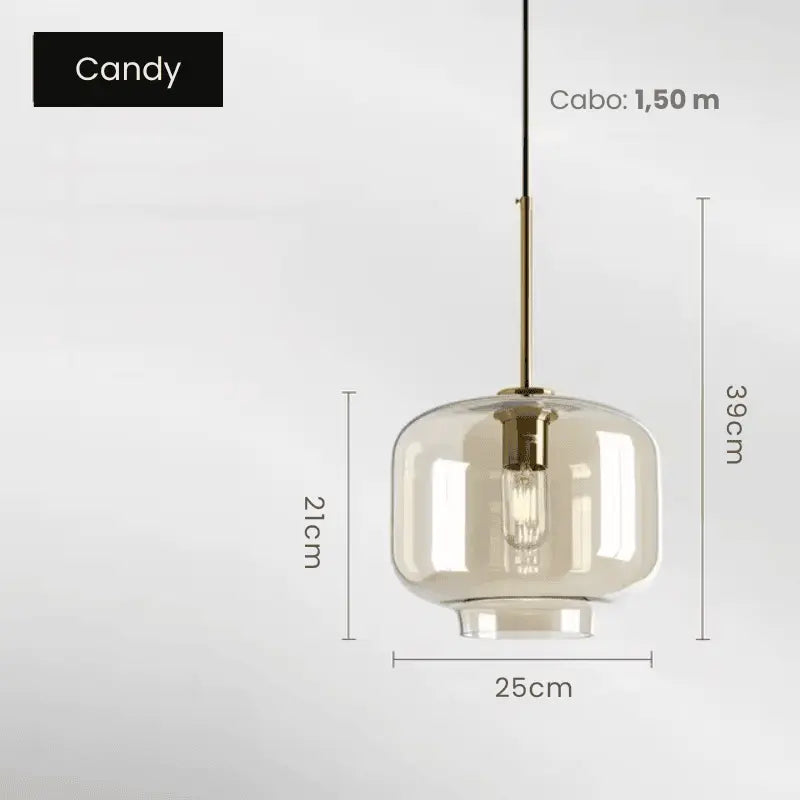 Luminária de Teto Pendente Globo Vidro Âmbar Candy