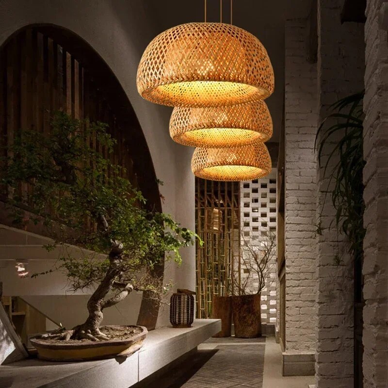 Luminária de Teto Pendente Bambu Rattan Sumatra
