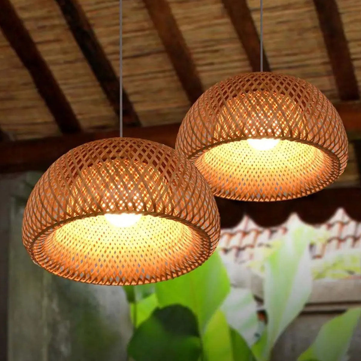 Luminária de Teto Pendente Bambu Rattan Sumatra