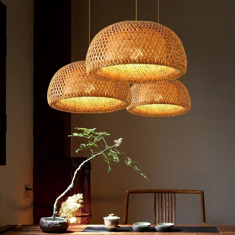 Luminária de Teto Pendente Bambu Rattan Sumatra