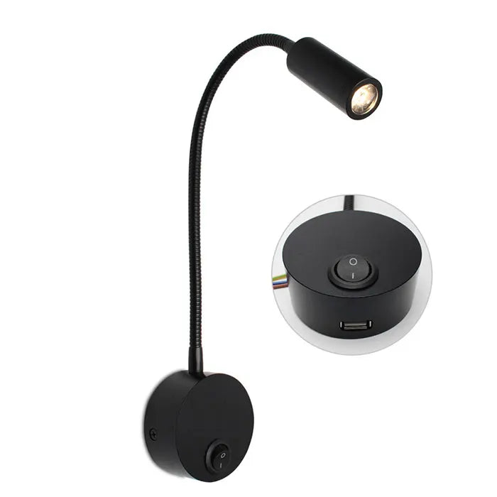 Luminária de Parede Arandela Alumínio Flexível com Interruptor e USB