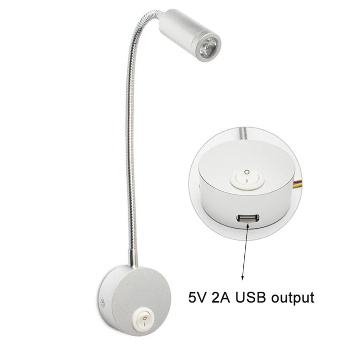 Luminária de Parede Arandela Alumínio Flexível com Interruptor e USB