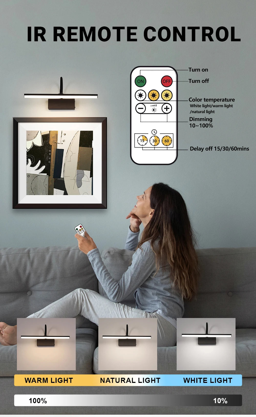 Luminária de Parede LED Moderna Bateria Recarregável