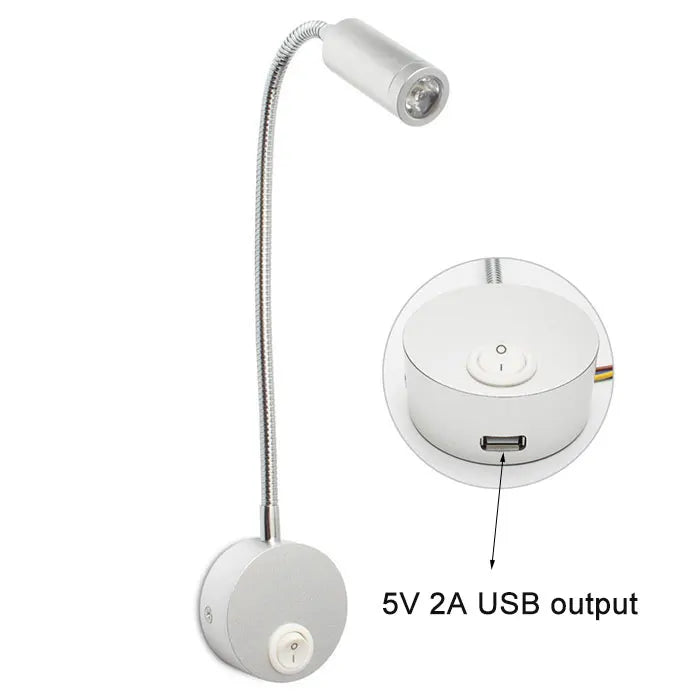 Luminária de Parede Arandela Alumínio Flexível com Interruptor e USB