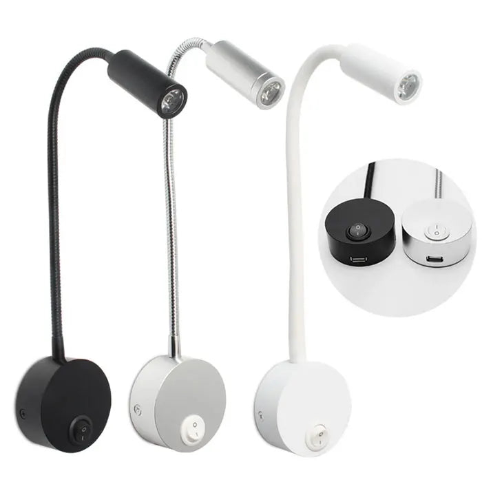 Luminária de Parede Arandela Alumínio Flexível com Interruptor e USB