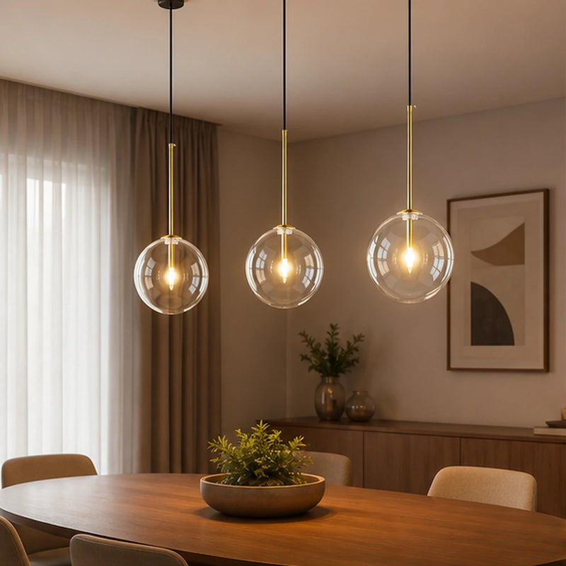 Pendente de vidro Milano em composição inspiracional para sala de jantar