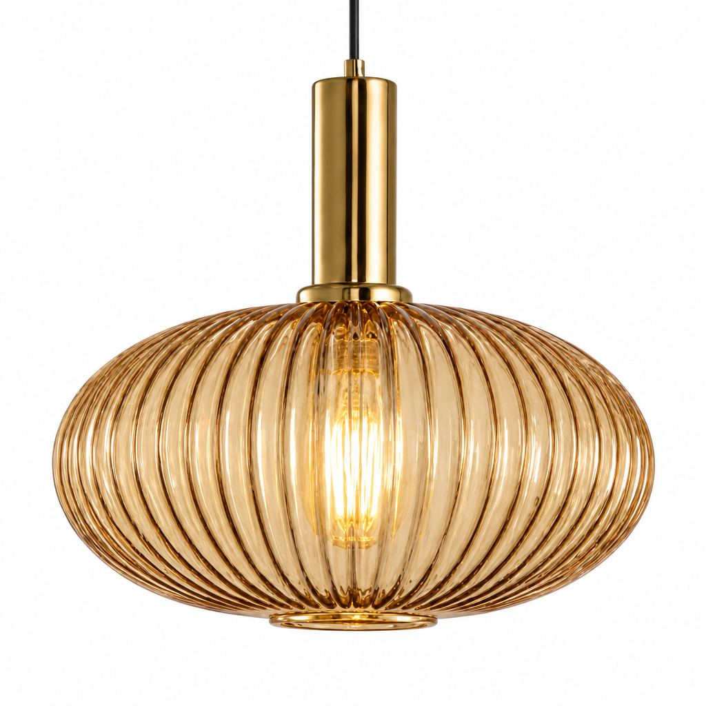 Pendente Vidro Colors 30cm Gold na cor Ambar com acabamento dourado