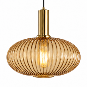 Pendente Vidro Colors 30cm Gold na cor Ambar com acabamento dourado