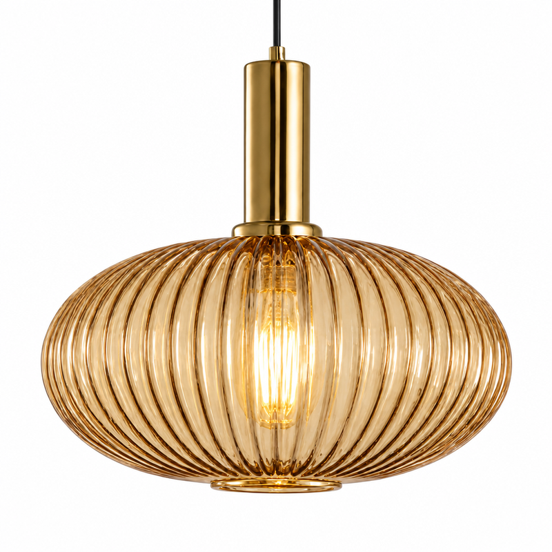 Pendente Vidro Colors 30cm Gold na cor Ambar com acabamento dourado