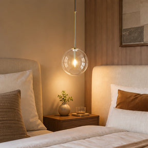 Pendente de vidro Milano em uso inspiracional para quarto e cabeceira