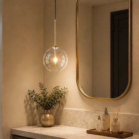 Pendente de vidro Milano em canto decorativo interno com lavabo seco