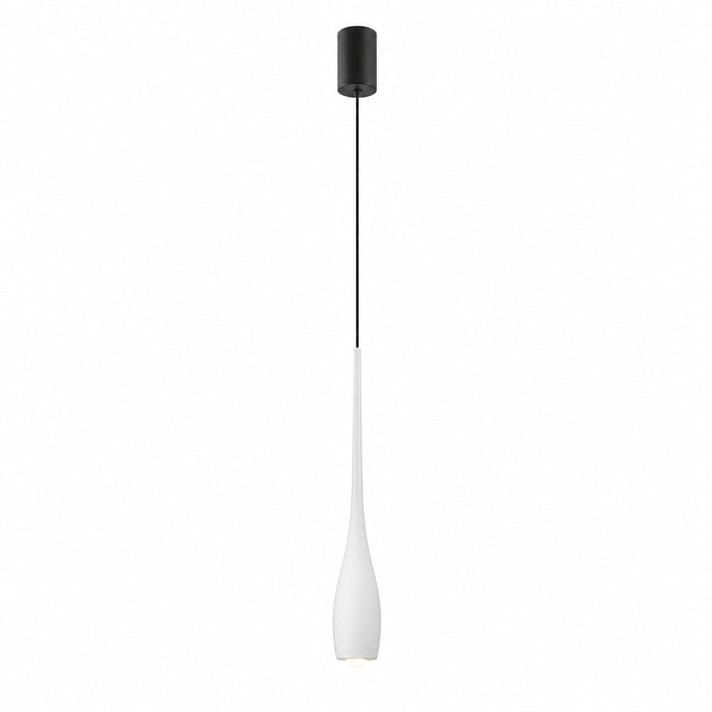 Pendente LED Touch Retrátil Slim branco com corpo branco, cabo preto e canopla preta