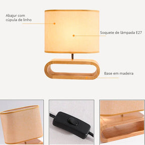Luminária de Mesa Madeira Linho Toyama