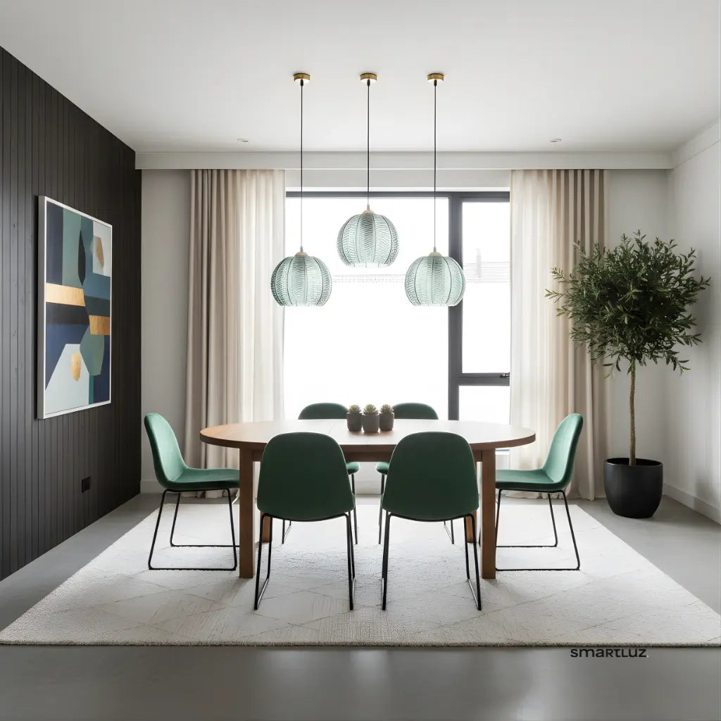 Luminária Pendente Vidro Canelado Verde Safira