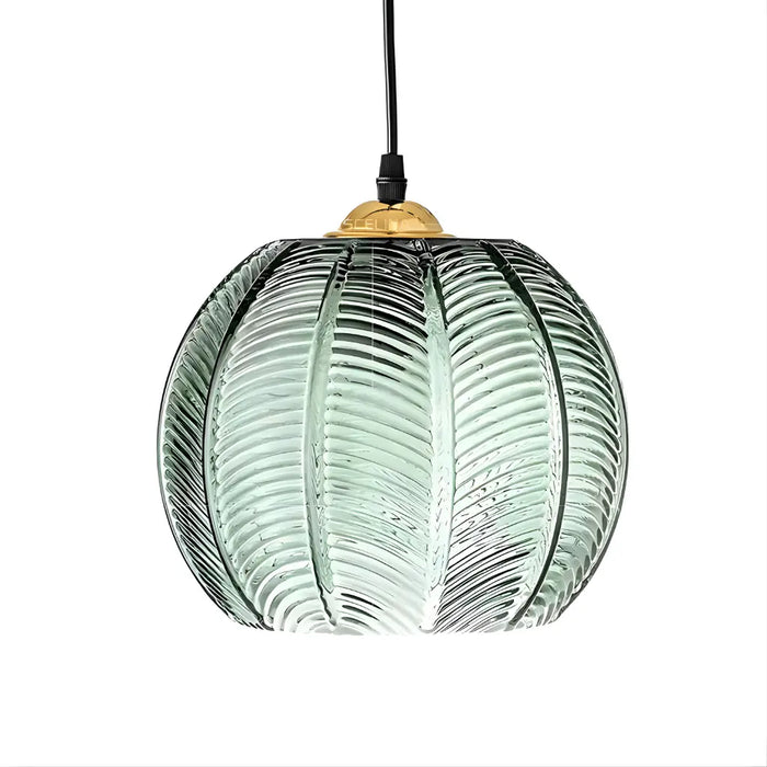 Luminária pendente vidro canelado verde 15cm