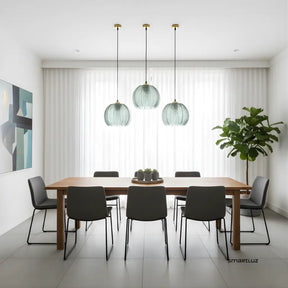 Luminária Pendente Vidro Canelado Verde Safira