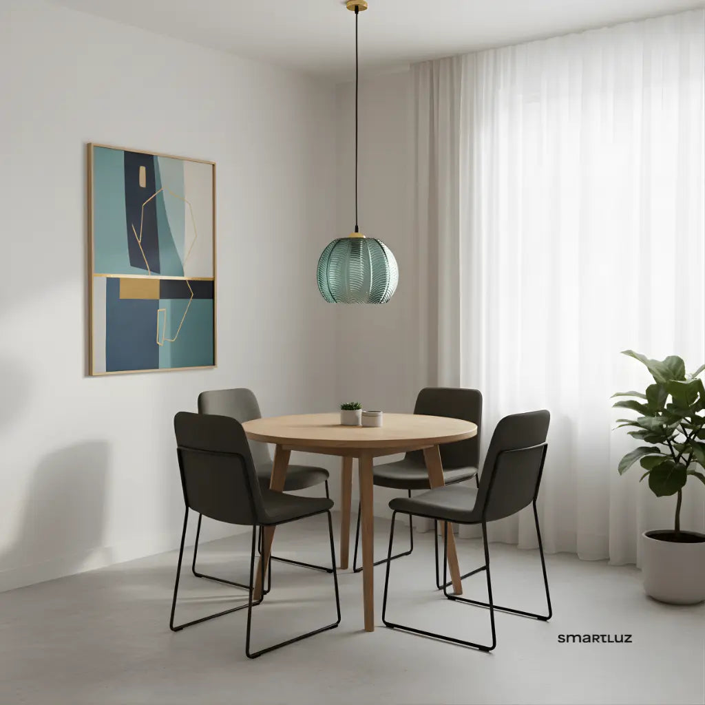 Luminária Pendente Vidro Canelado Verde Safira