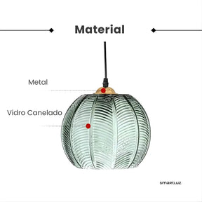 Luminária Pendente Vidro Canelado Verde Safira