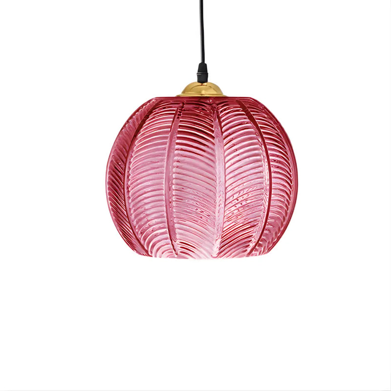 Luminária Pendente Vidro Canelado Vermelho Safira