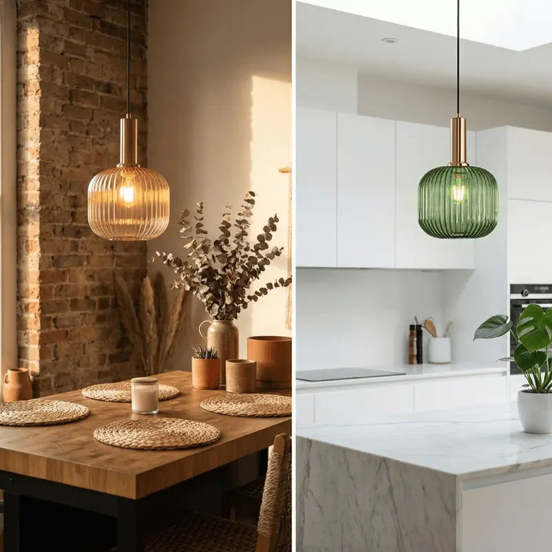 Luminária Pendente Vidro Colorido 20cm Dourado Sala de Jantar Cozinha Âmbar Verde Bivolt