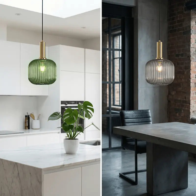 Luminária Pendente Vidro Colorido 20cm Dourado Sala de Jantar Cozinha Âmbar Verde Bivolt
