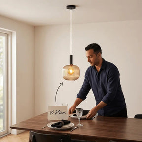 Luminária Pendente Vidro Colorido 20cm Preto Sala Cozinha Âmbar Verde Cinza Bivolt