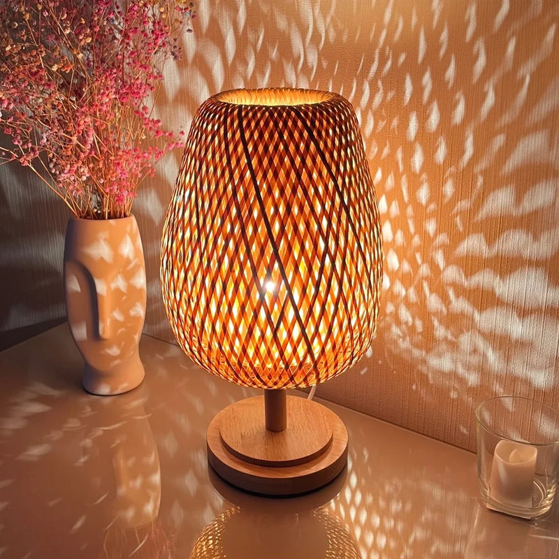Luminária de Mesa Artesanal Bambu Ecológico Smartluz