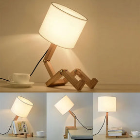 Luminaria de Mesa Boneco Madeira Porta Livros SMARTLUZ