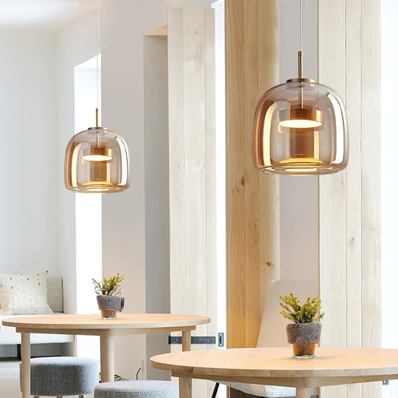 Luminária pendente de vidro, luminária pendente de luxo, decoração nórdica, led, suspensa, quarto, moderna, lâmpada de suspensão