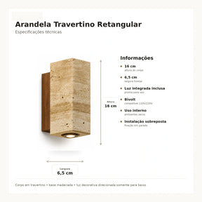 Especificações da arandela travertino retangular 16cm