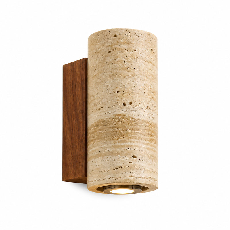Arandela de parede travertino cilíndrica 16cm para quarto e lavabo