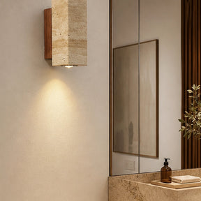 Arandela travertino retangular instalada em lavabo seco