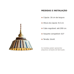 Ficha técnica da luminária pendente de cerâmica 18 por 9,5 centímetros