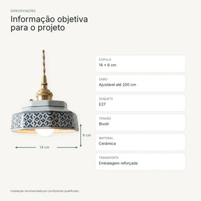 Medidas da cúpula 14 por 6 cm, cabo até 200 cm, soquete E27 e bivolt