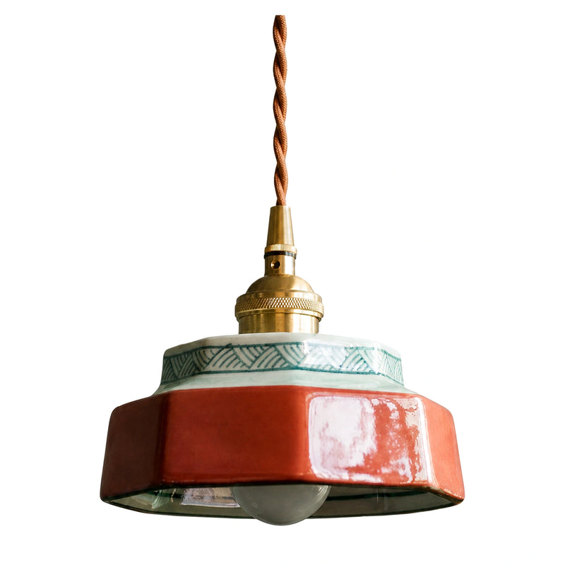 Luminária pendente de cerâmica pintada Terracota 14 cm em fundo branco