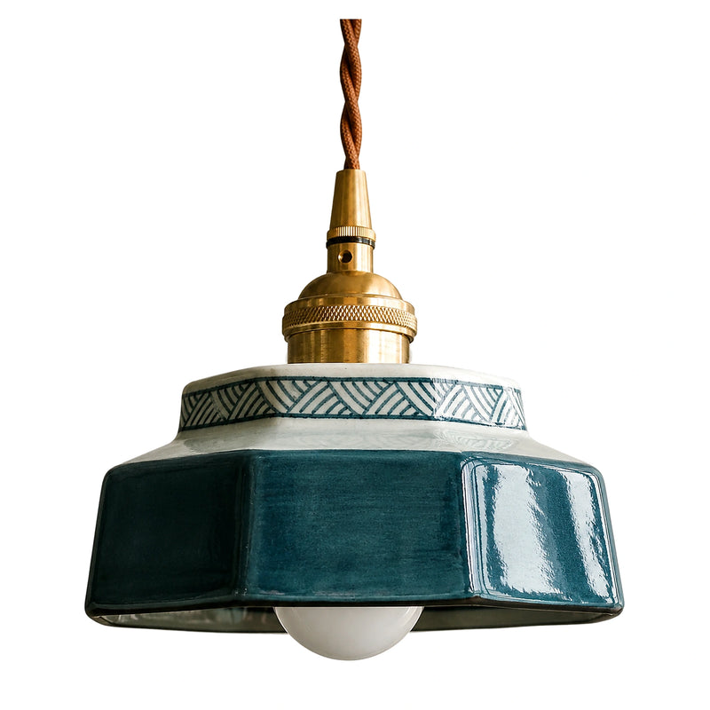 Luminária pendente de cerâmica pintada Verde-petróleo 14 cm em fundo branco