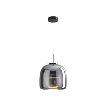 Luminária pendente vidro cinza fumê LED integrado com acabamento preto — SmartLuz