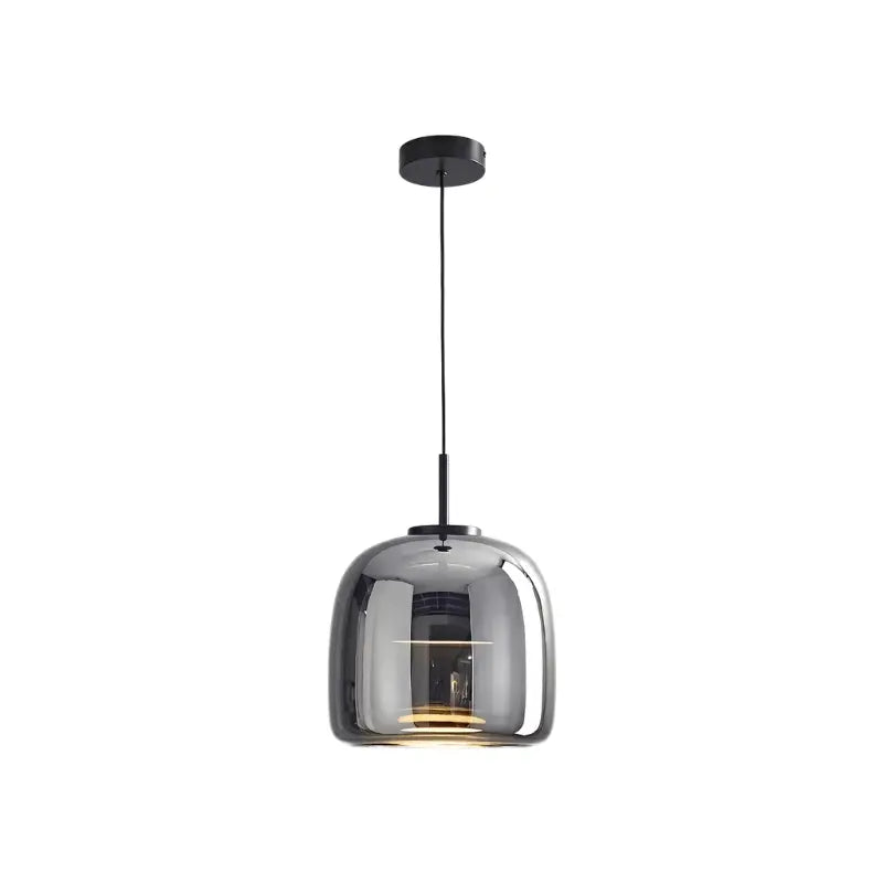 Luminária pendente vidro cinza fumê LED integrado com acabamento preto — SmartLuz