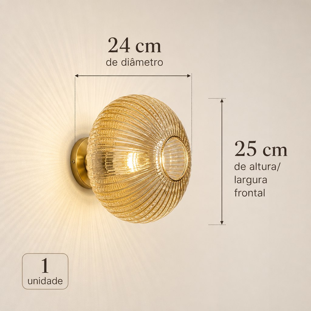 Arandela de Parede Vidro Canelado E27 Bivolt para Quarto, Sala e Corredor